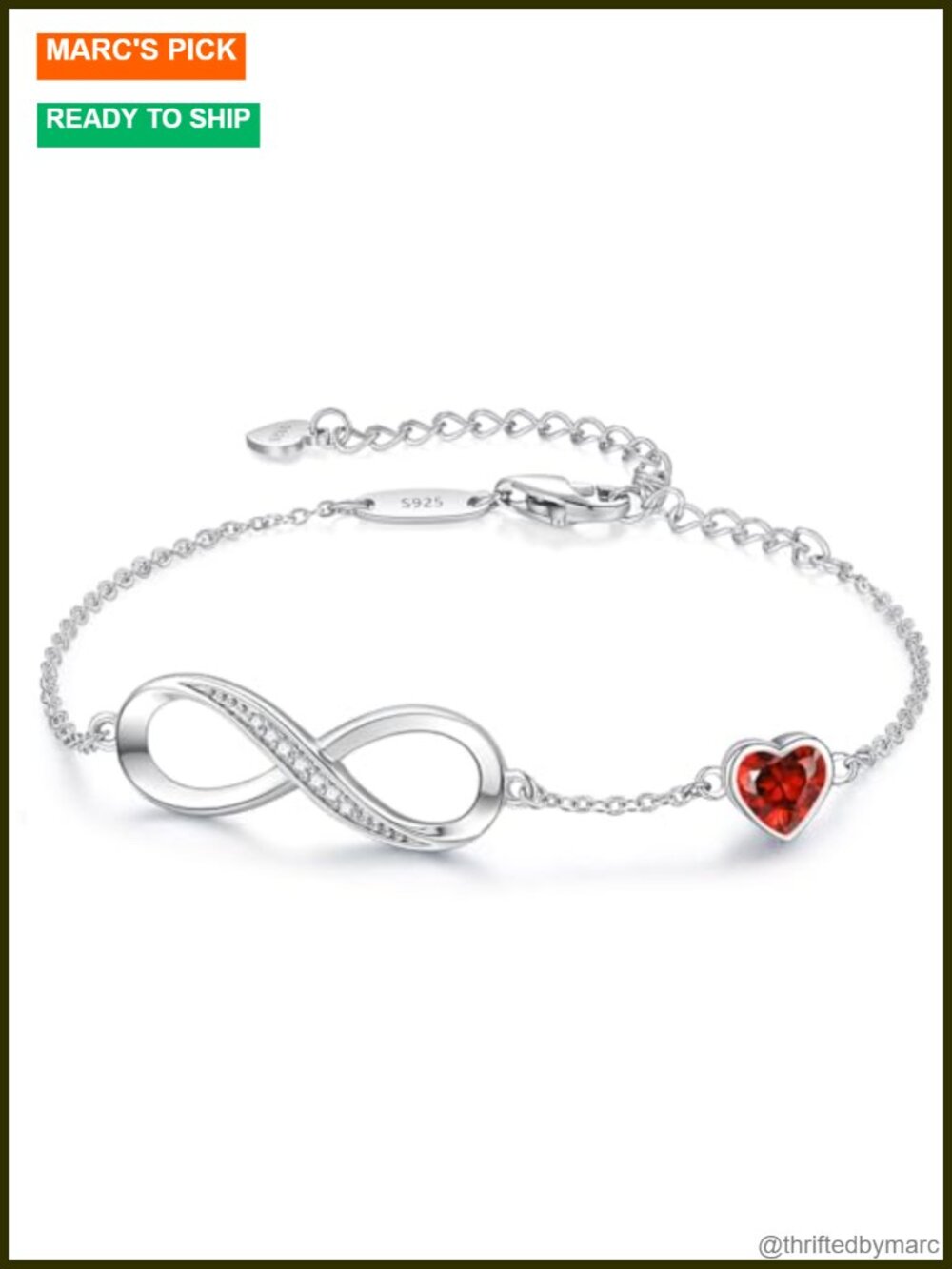 925 Sterling Silver Infinity Birthstone Bracelet Adjustable